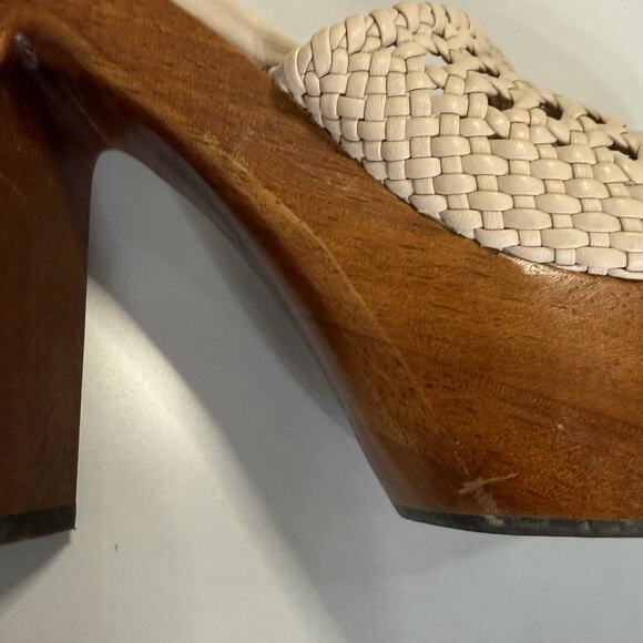 Veronica Beard Guadalupe Wooden Heel Mules Women’s Size 11M Shell Woven Leather - Picture 10 of 12